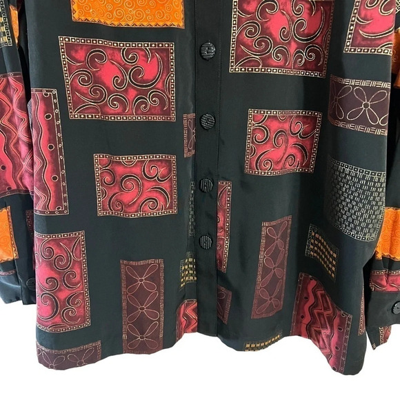 Draper’s & Damon’s Button Up Shirt 1X Multi Patterned Shiny Retro Vintage Formal - Picture 5 of 10